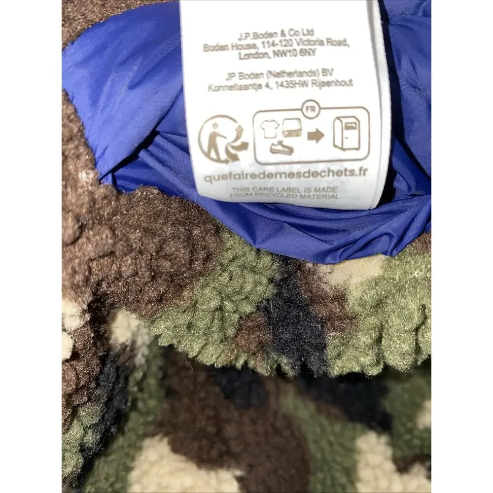 Mini Boden Reversible Camo Sherpa /blue Full Zip Vest Boys 3-4Y